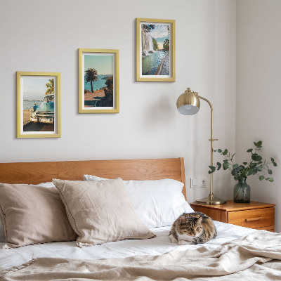 Framed triptych Holiday landscapes with palm trees and a waterfall