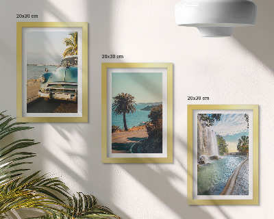 Framed triptych Holiday landscapes with palm trees and a waterfall