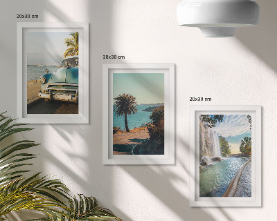 Framed triptych Holiday landscapes with palm trees and a waterfall