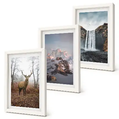 3-piece wall art set featuring natural wild landscapes with mountains, deer, and waterfalls