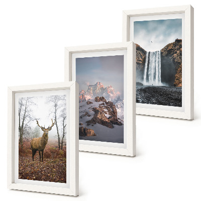 3-piece wall art set Natural wild landscapes mountains deer and waterfalls