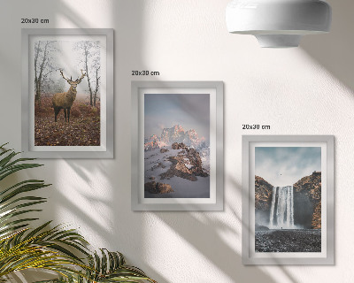 3-piece wall art set Natural wild landscapes mountains deer and waterfalls