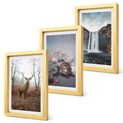 3-piece wall art set featuring natural wild landscapes with mountains, deer, and waterfalls