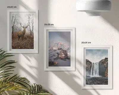 3-piece wall art set featuring natural wild landscapes with mountains, deer, and waterfalls