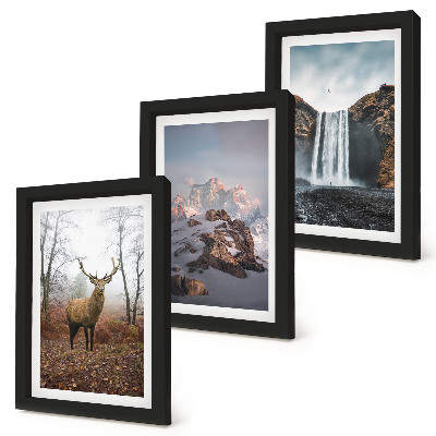 3-piece wall art set Natural wild landscapes mountains deer and waterfalls