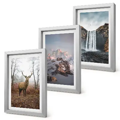 3-piece wall art set featuring natural wild landscapes with mountains, deer, and waterfalls