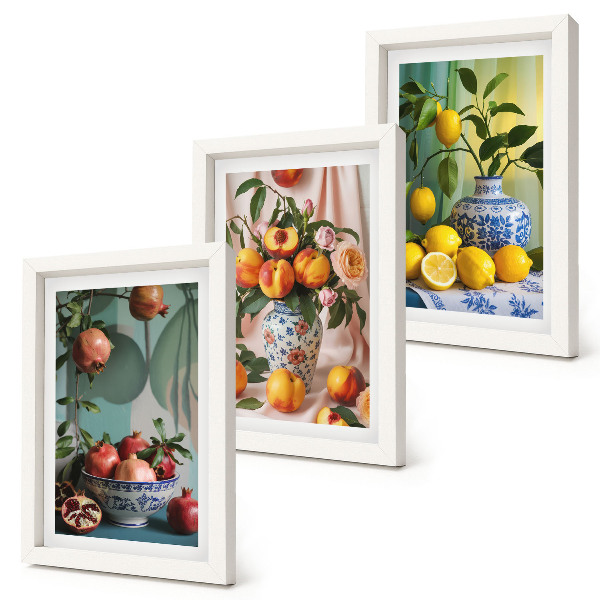 Photo frame wall Pomegranates, peaches and lemons in vases