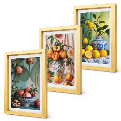 Photo frame wall Pomegranates, peaches and lemons in vases