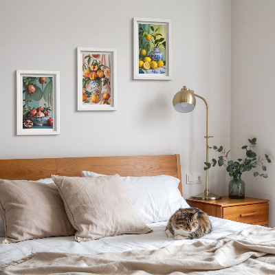 Photo frame wall Pomegranates, peaches and lemons in vases