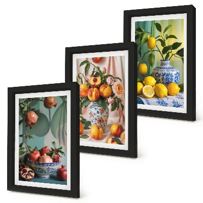 Photo frame wall Pomegranates, peaches and lemons in vases