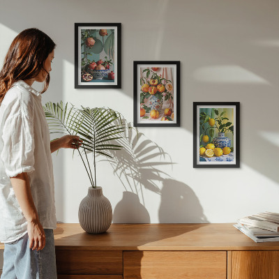 Photo frame wall Pomegranates, peaches and lemons in vases