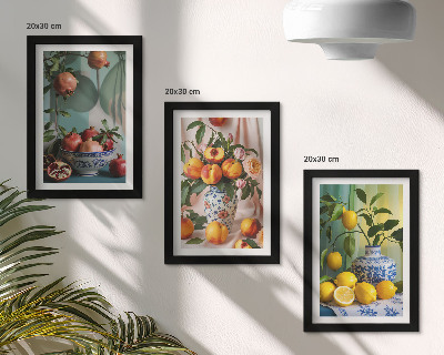 Photo frame wall Pomegranates, peaches and lemons in vases