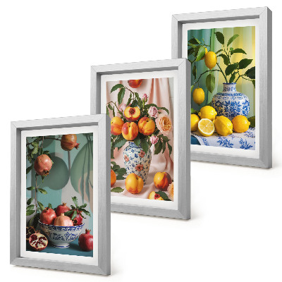 Photo frame wall Pomegranates, peaches and lemons in vases