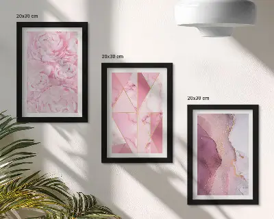 Pink flowers peonies geometric patterns framed triptych