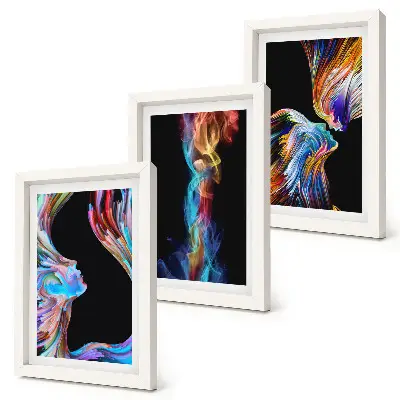 3-piece wall art set Colorful abstractions with faces and dynamic shapes