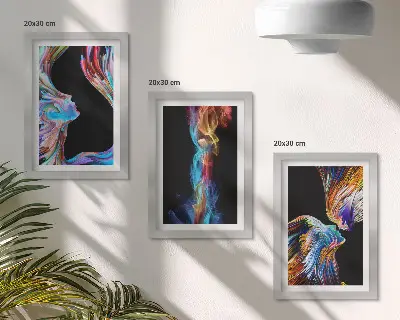 3-piece wall art set Colorful abstractions with faces and dynamic shapes
