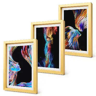 3-piece wall art set Colorful abstractions with faces and dynamic shapes