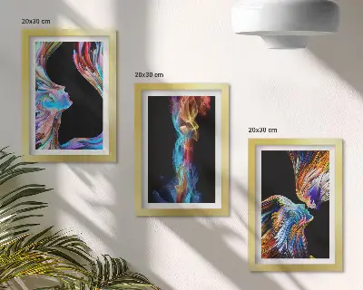 3-piece wall art set Colorful abstractions with faces and dynamic shapes