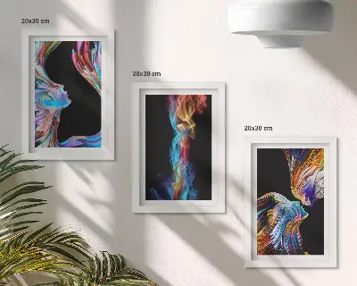 3-piece wall art set Colorful abstractions with faces and dynamic shapes