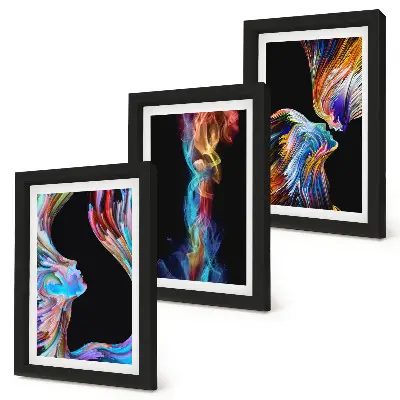 3-piece wall art set Colorful abstractions with faces and dynamic shapes