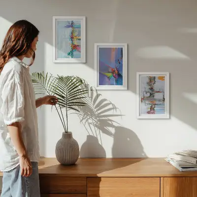 Abstract compositions painting framed triptych