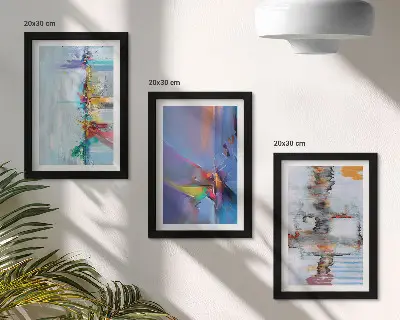 Abstract compositions painting framed triptych