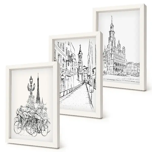 3-piece wall art set Simple drawings of city views