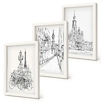 3-piece wall art set Simple drawings of city views