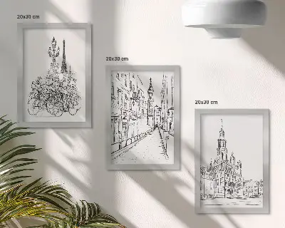 3-piece city view wall art set simple line drawings