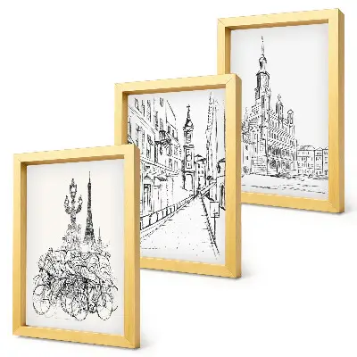 3-piece city view wall art set simple line drawings