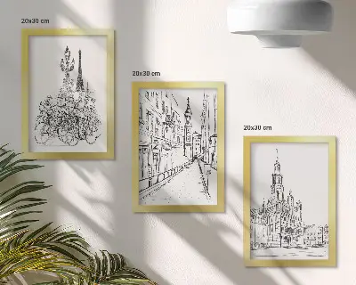 3-piece city view wall art set simple line drawings
