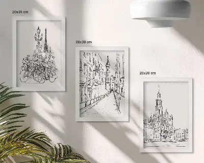 3-piece city view wall art set simple line drawings