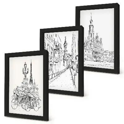 3-piece city view wall art set simple line drawings