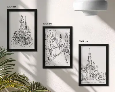 3-piece city view wall art set simple line drawings