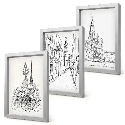 3-piece wall art set Simple drawings of city views