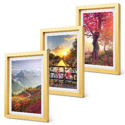 Photo frame wall Mountain landscapes with a bicycle and an autumn tree