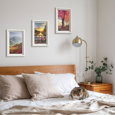Photo frame wall Mountain landscapes with a bicycle and an autumn tree