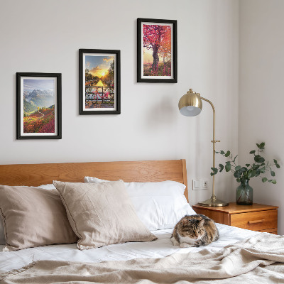 Photo frame wall Mountain landscapes with a bicycle and an autumn tree