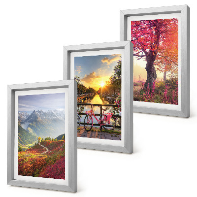 Photo frame wall Mountain landscapes with a bicycle and an autumn tree