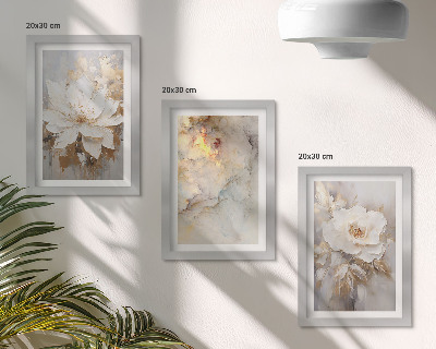 Framed triptych Flowers on a light background with abstract patterns