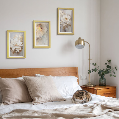 Framed triptych Flowers on a light background with abstract patterns