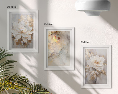 Framed triptych Flowers on a light background with abstract patterns