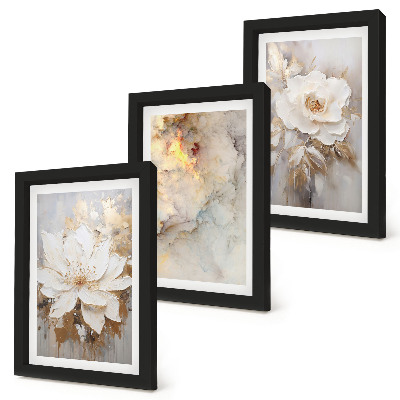 Framed triptych Flowers on a light background with abstract patterns