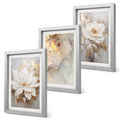 Framed triptych Flowers on a light background with abstract patterns