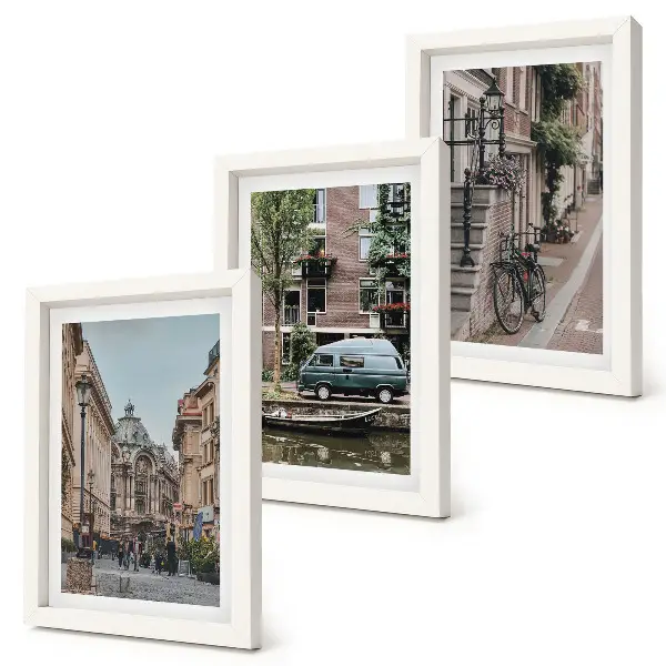 Photo frame wall gallery set city street view of quiet buildings