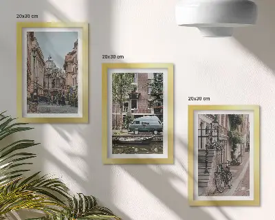 Photo frame wall gallery set city street view of quiet buildings