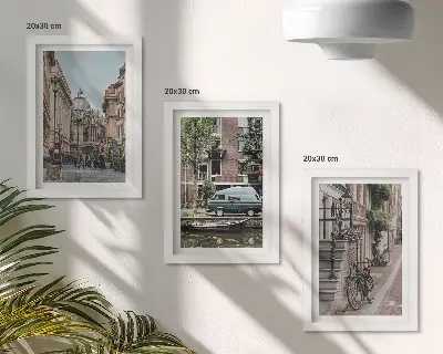 Photo frame wall gallery set city street view of quiet buildings