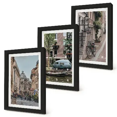 Photo frame wall gallery set city street view of quiet buildings