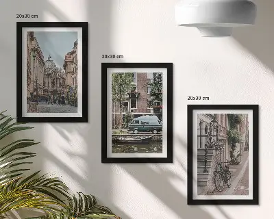 Photo frame wall gallery set city street view of quiet buildings
