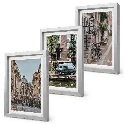 Photo frame wall gallery set city street view of quiet buildings